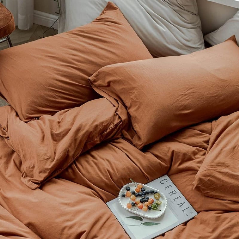 AMWAN Jersey Knit Cotton Duvet Cover Set Solid Pumpkin Color  Luxury Soft Comforter Cover Queen Size 3 Piece Bedding Set 1 Duvet Cover 2 Pillowcases Set - Image 4